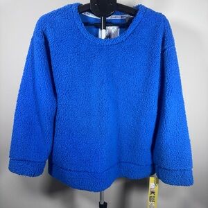 Muk Luks Blue Sherpa Fleece Pullover Sweatshirt Women’s XL Cozy Teddy Top